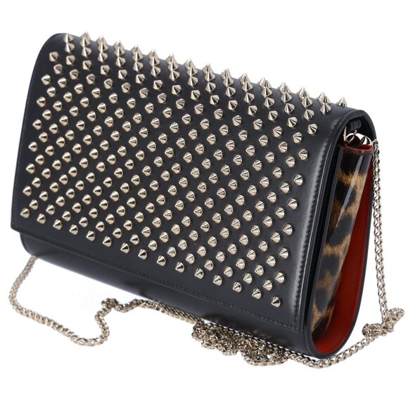 Christian Louboutin Paloma Clutch Crossbody Black Leather Leopard Studded - Picture 2 of 9